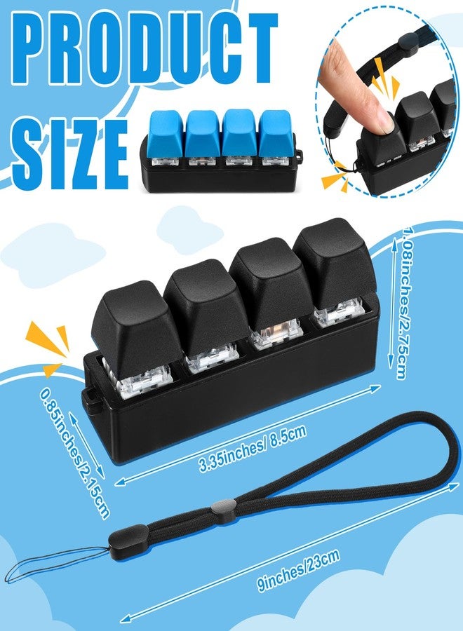 Ferreve 2 Pcs Keyboard Fidget Toys Fidget Clicker Keyboard Four-Button Clicker Keychain Button ADHD Stress Relief Gifts for Adult to Relief Stress Pass The Time(Black, Blue) - Image 2